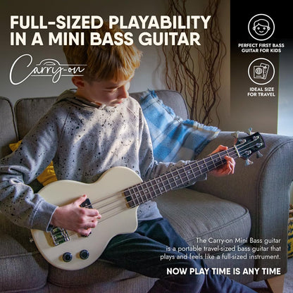 Carry-on By Blackstar Mini Elektrische Basgitaar Vintage Wit Perfect voor Kinderen en Volwassenen, Beginners en Reizen