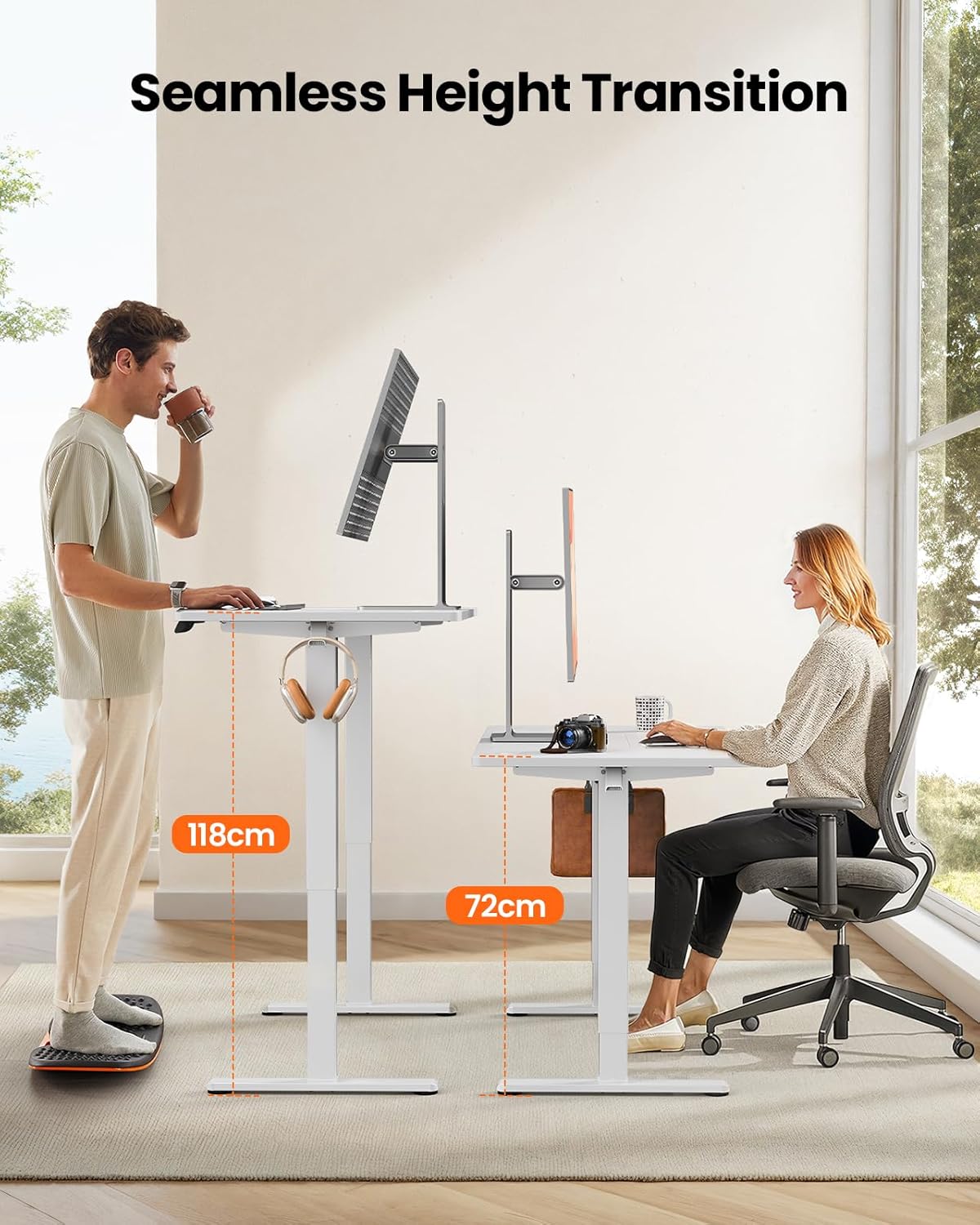 ErGear Elektrisch Zit-Sta Bureau Hoogte Verstelbaar 140 x 70 cm, Zit-Sta Bureau met 4 Geheugen Smart Paneel, Kantoor Bureau thuis met Verdeelplaat
