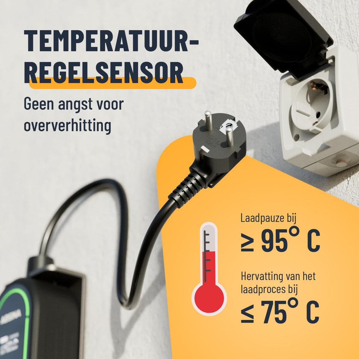 ABSINA Type 2 oplaadkabel Schuko met instelbaar laadvermogen - ICCB oplaadkabel 3,7 kW 16 A 1-fase IP67 met 6,40 m kabel - oplaadkabel Schuko naar type 2 voor i3, e-Up, ID.3, ID.4, Zoe, fortwo, Kona