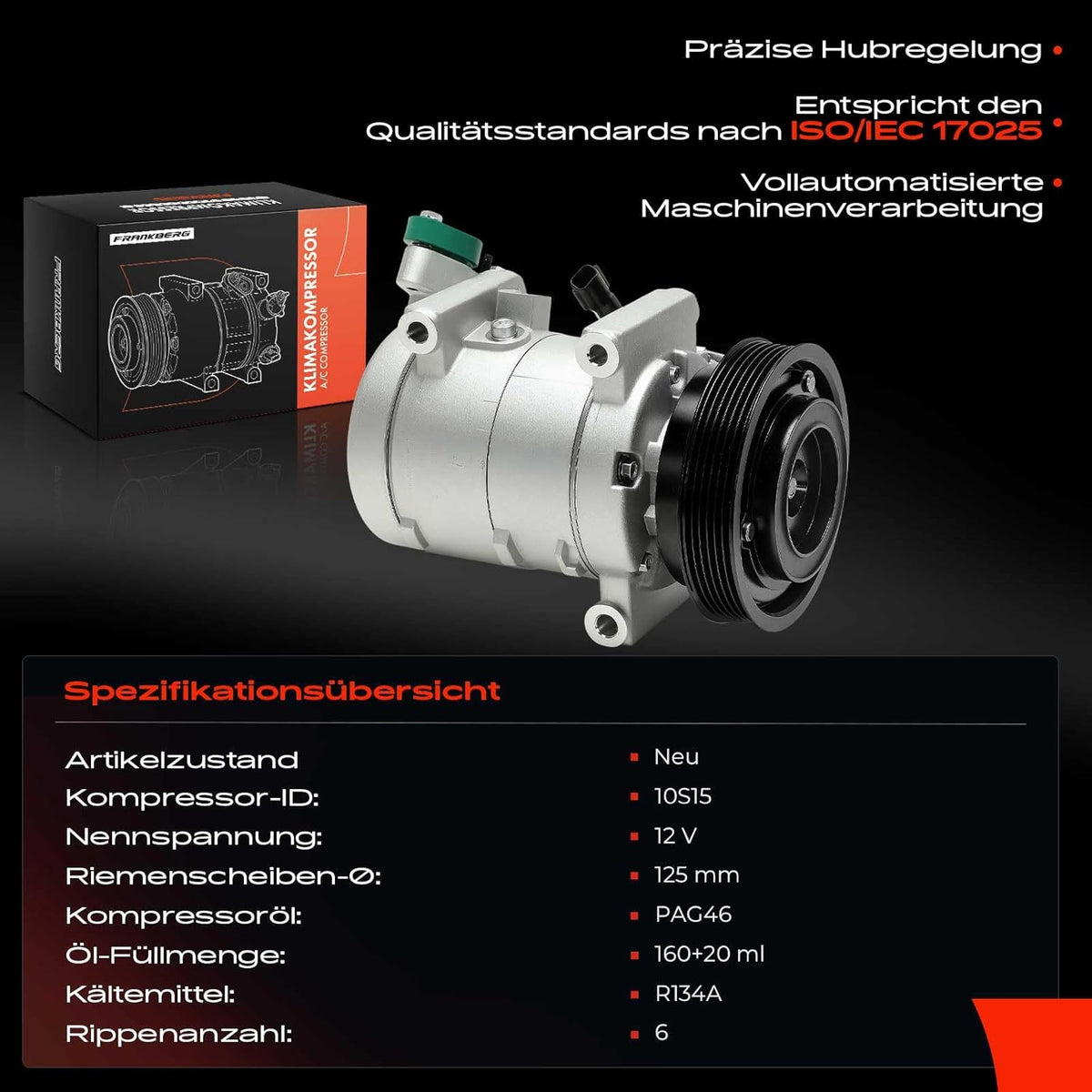 Frankberg Airconditioning airconditioning compressor compatibel met Dokker 2012-Heute Duster HS 2010-2018 Lodgy JS 2012-Heute Logan LS 2005-2012 Fluence L3 L30 2010-Vandaag Replace# 926004634R