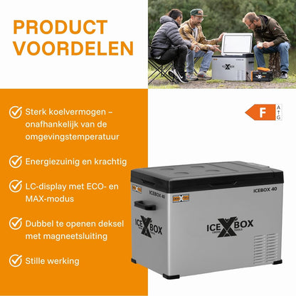 ICEBOX 40 68061 Elektrische koelbox en vriesbox, 40 l, compressor, voor camping, auto, bestelwagen, boten, met app-bediening, koelvermogen tot -20 °C, 230 V/12 V/24 V, 65 x 37,5 x 42,7 cm