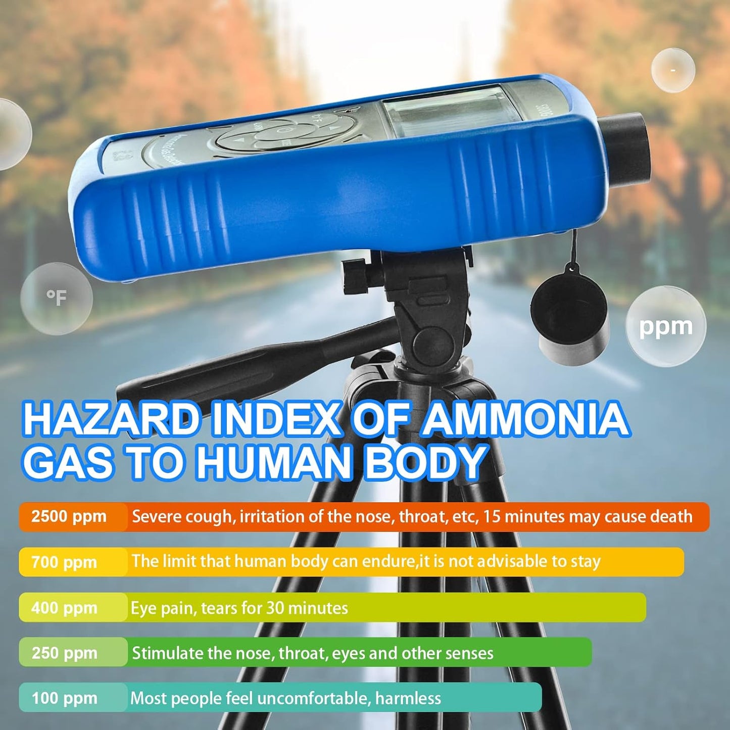 Portable Ammonia Gas Detector, USB Rechargeable NH3 Gas Monitor with Audible & Visual Alarm, Ammonia Meter Range 0-100ppm with 0.1ppm Resolution for Farm, Pig & Livestock(INFURIDER YF-5800G)