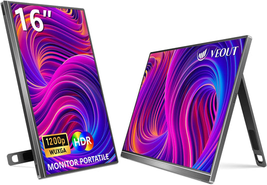 16 Inch Portable Monitor 1920 x 1200p IPS for Laptop with USB C, Freesync HDMI Gaming Monitor with Stand, Available in Four Colours, 0.8 cm, Ultra Thin for Travel and Office - QUORE