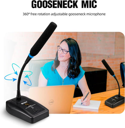 Draadloze UHF microfoonset – Conferentiemicrofoon – Tafelmicrofoon – Zwanenhalsmicrofoon – Presentatiemicrofoon – 4x16 instelbare kanalen – 80 m bereik
