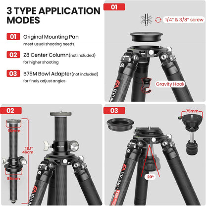 Koolstofvezel Statief – Camera Statief – Videostatief – Dslr Statief – Driepoot – 40 Mm Buis – Draagvermogen Tot 40 Kg