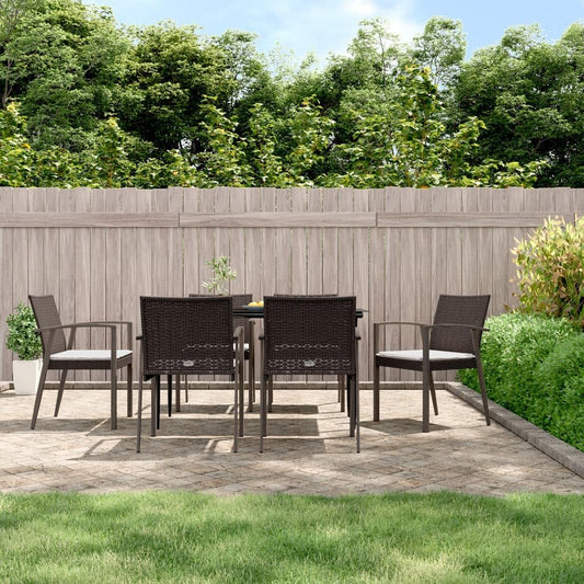 Pack of 6 Synthetic Rattan Garden Chairs with Cushions, 56.5 x 57 x 83 cm, Robust Steel Frame, Weatherproof, Comfortable Outdoor Chair for Patio - QUORE