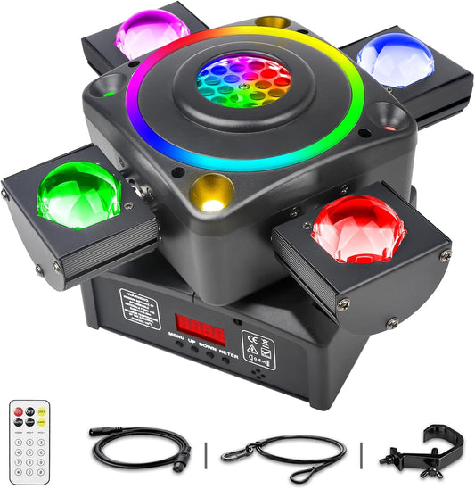 Podiumverlichting met bewegende kop, led-DJ-lampen met DMX512-controller, geluidsactivering, 4 stuks 12 W RGBW LED-kralen, dimmer-stroboscoopeffect