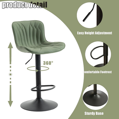 YOUNIKE Barkruk, 2-delige set, draaibare hoogteverstelling, barstoel van kunstleer, bekleding, barstoelen, thekenhocker, moderne barstoelen, keukenstoel met hoge oorleuning, bonengroen