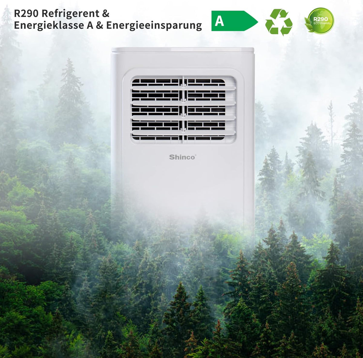 SHINCO 7000BTU Draagbare airconditioning met 3-in-1 functie, airconditioning, luchtontvochtiger, ventilator, slaapmodus, voor maximaal 18 m², 24-uurs timer, 2 raamsets