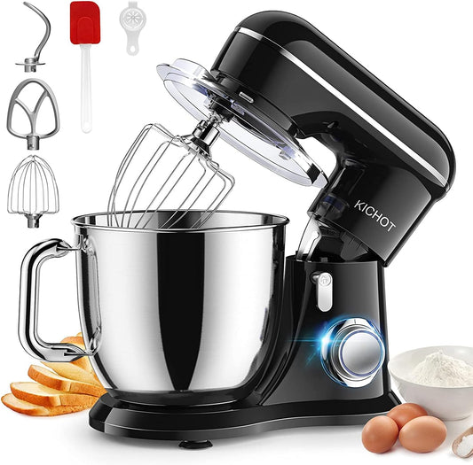 Voedselmixer, 10+P Speed 1300W Tilt-Head Stand Mixer voor Bakken, Elektrische deegmixer met deeghaak, garde, klopper, 4,5L kom met handvat, spatbescherming - vaatwasmachinebestendig (zwart)