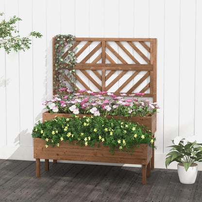 FANTASK Bloembak met latwerk van dennenhout, tuinspalier met 2 rankkasten, verhoogd bloembed met rankrooster en drainagegat, bloempot voor tuin, binnenplaats, balkon, bruin