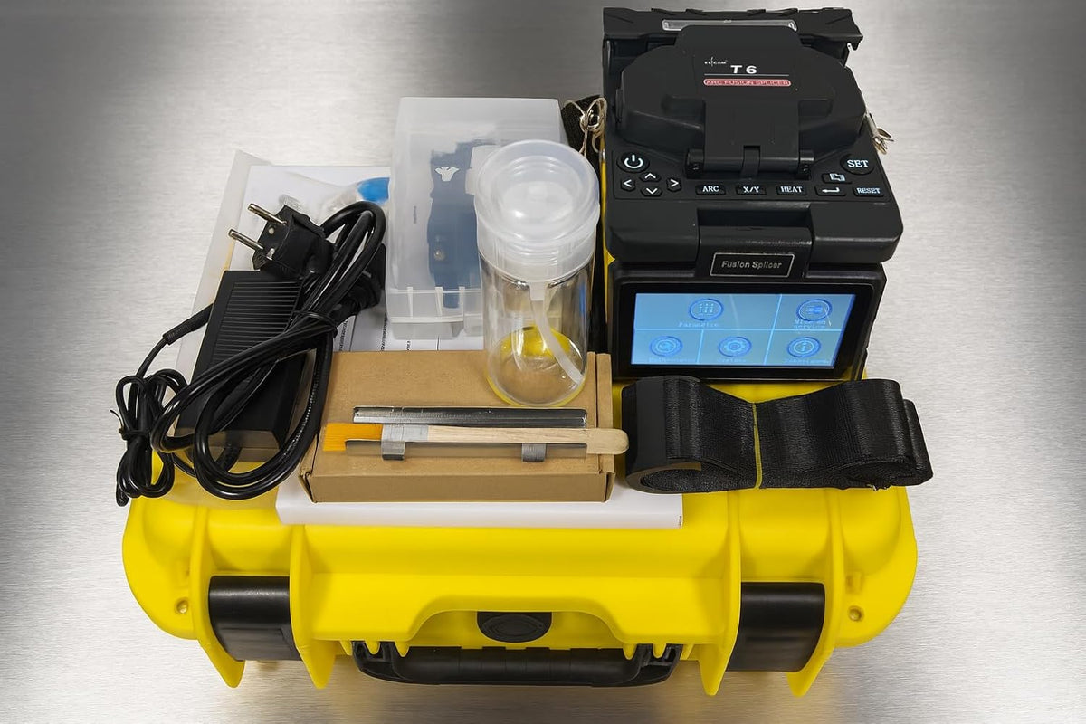 Elfcam - Glasvezel Lasapparaat T6C, Fiber Fusion Splicer, type Uitlijning - Hart-tot-Hart, met 4 Motoren en Gereedschapsset, voor FTTH & FTTx