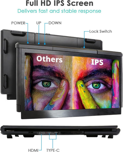 Teamgee Portable Monitor for Laptop, 13.3" Full HD IPS Screen, USB HDMI Laptop with Dual Screen Expansion for Mac, PC, Chrome and Android, Fits All 13"-16.5" Notebook - QUORE
