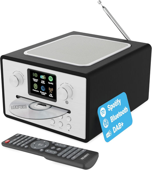 MAJORITY Homerton 2 Smart Internet, DAB, FM-radio en cd-speler, 40 radiovoorinstellingen, Bluetooth en universele plug-and-play, Spotify & Podcasts, USB-weergave, dubbel alarm (Black)