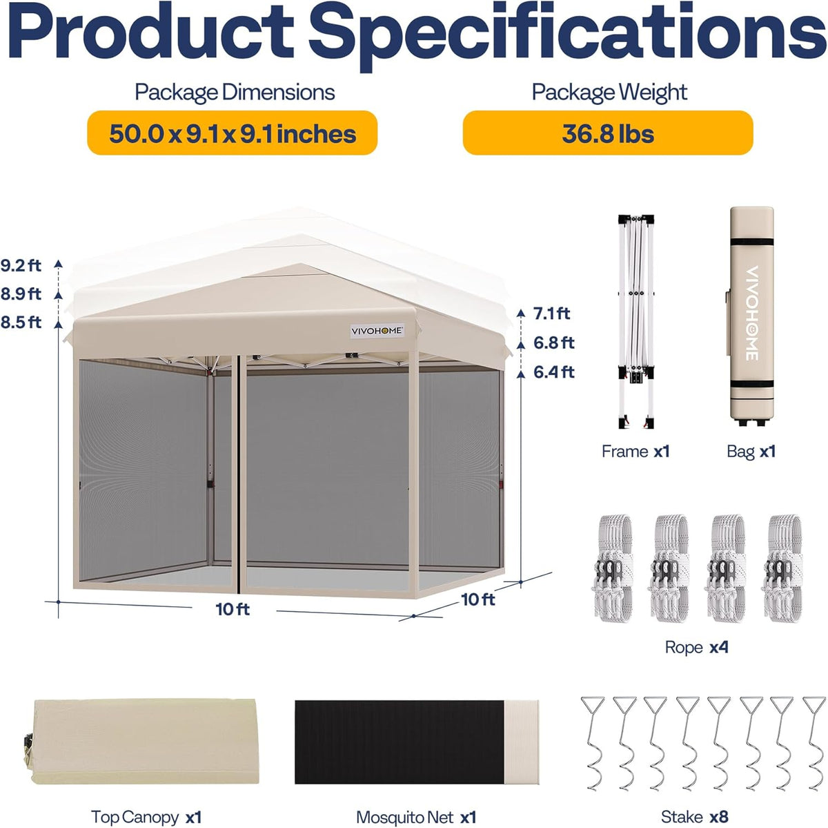 VIVOHOME 3x3m Pop-Up Paviljoen Waterdichte Draagbare Gazebo Buiten Luifel Tent met Muggennet 2 Ritsdeuren en Roltas voor Tuin Camping Picknick Feest Evenementen
