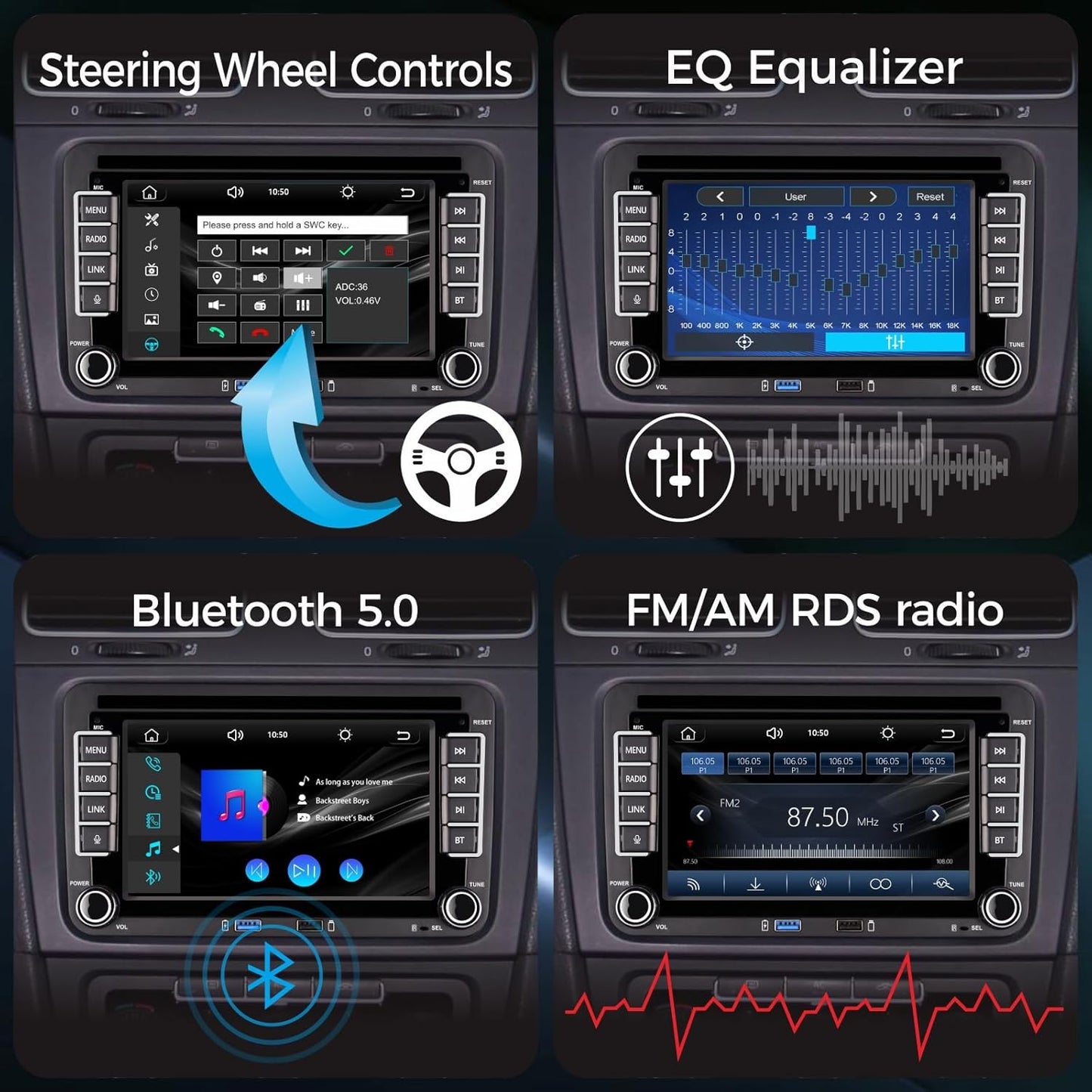 Autoradio, plug en play, compatibel met VW Golf 5 6 Passat Polo rcd330 met draadloze CarPlay Android Auto Bluetooth Radio (DSP-sound)