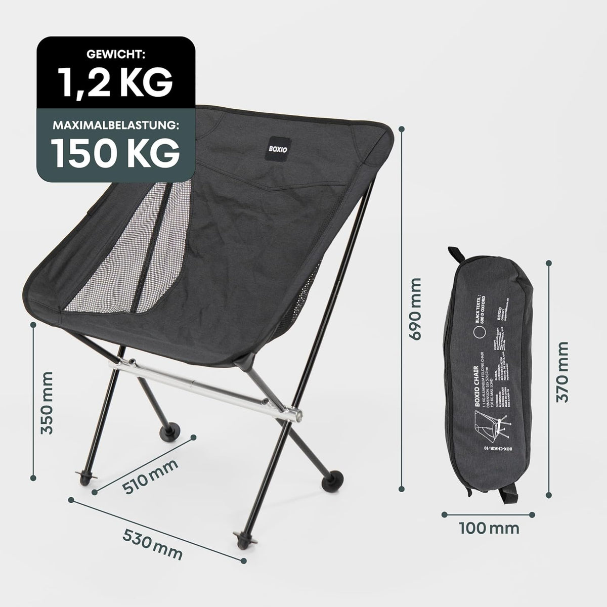 BOXIO - Chair: ultralichte campingstoel, opvouwbare klapstoel voor camping, picknick & strand | comfortabele stoel & visstoel – ideaal als strandstoel en campingstoelen outdoor (4)