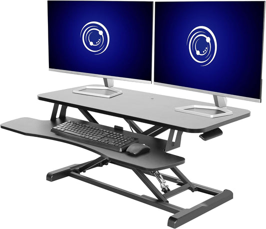 Vivo DESK-V036KB Height Adjustable Desk Attachment, Sit-Stand Dual Monitor Workstation and Laptop with Wide Keyboard Tray, Black, 36 Inch - QUORE