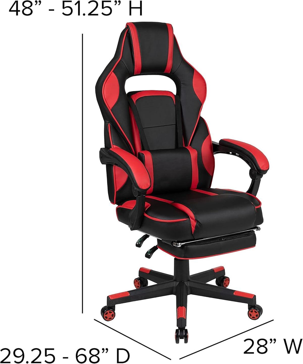 Flash Furniture Gamingstoel met hoge rugleuning, ergonomische bureaustoel met verstelbare armleuningen en voetensteun, perfect als gamestoel en voor thuiskantoor, rood