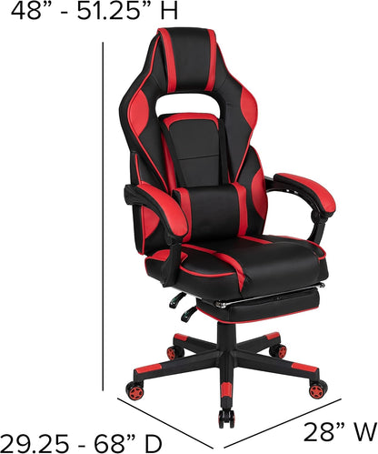 Flash Furniture Gamingstoel met hoge rugleuning, ergonomische bureaustoel met verstelbare armleuningen en voetensteun, perfect als gamestoel en voor thuiskantoor, rood