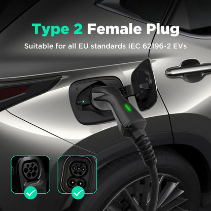 Type 2 EV oplaadkabel Schuko 2-Pin, 3,68KW eenfasig [10-16A] EV oplader met 10 m oplaadkabel, IP66 waterdicht mobiel laadstation met draagtas voor PHEV EV EV