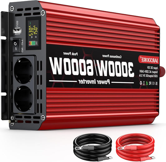 3000W Power Inverter – Stroomomvormer – Spanning Converter – DC Naar AC Omvormer – 12V Naar 230V Adapter – Dubbele AC Stopcontacten – USB Poort – LCD Display – Intelligente Beveiliging - QUORE