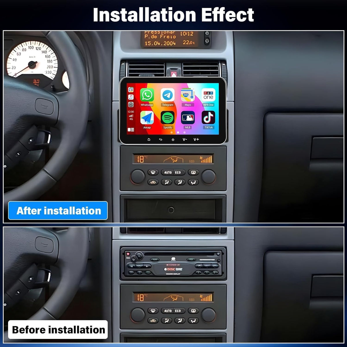 Autoradio 1 Din Android 13 (2G+32G) met Dab+ 7 inch IPS-touchscreen,Draadloze CarPlay, Android Auto, GPS, Bluetooth, Mirror Link, FM/RDS, SWC, Dubbel scherm,USB + microfoon, Achteruitrijcamera