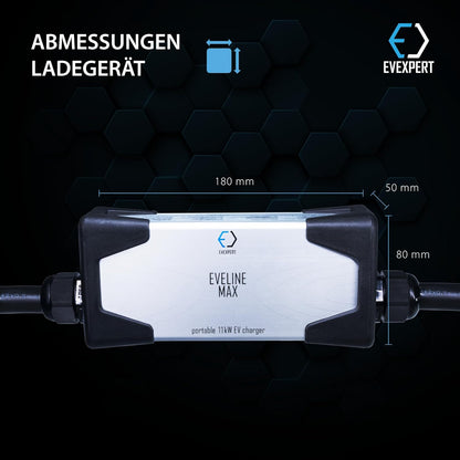 Eveline Max I/II, 3,7-22kW Smart Tragbare EVSE EV Auto Ladegerät Typ2 | SCHUKO/CEE 5-Pin (RCD FI A-EV) | EV typ 2 laadkabel 16-32A | 1/3-fasig (3-Phasig 16 A / 11 kw / 5m)