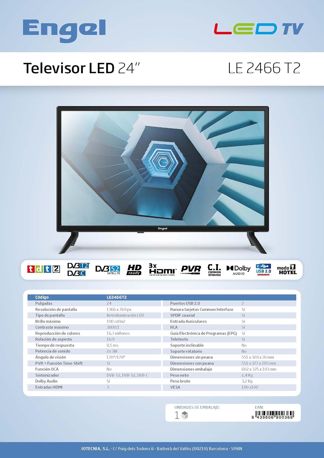 Televisione Engel LE2466T2 HD 24" LED