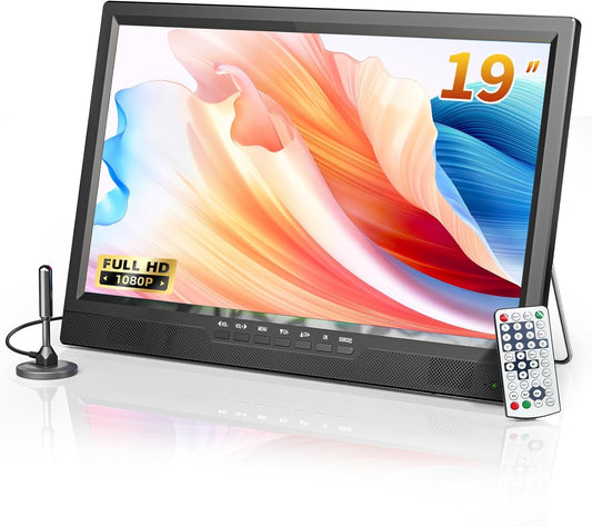 DESOBRY 19-inch tv, mini-tv met geïntegreerde 1080P kleine tv met antenne, digitale DVB-T2-tuner, HDMI AV USB, draagbare auto-tv voor kamperen, camper, keuken