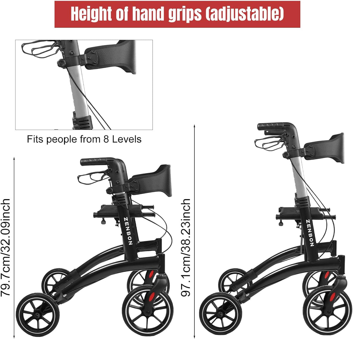 Rollator smal voor woning: Rollator Opvouwbaar en Lichtgewicht met Zitting Rollators voor Senioren Inklapbaar Aluminium - Rollatoren Lichtgewicht Speciale Reizen Rollator met Volledige Uitrusting