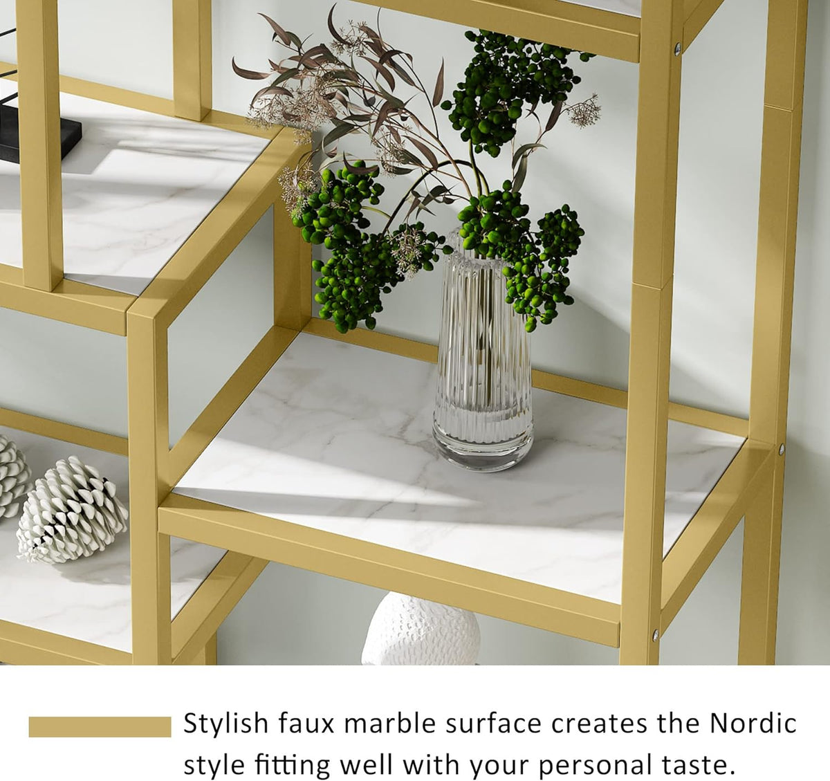 Tribesigns 8 Open Level Bookcase Gold Marble Look Modern Bookcase Organizer for Home Office