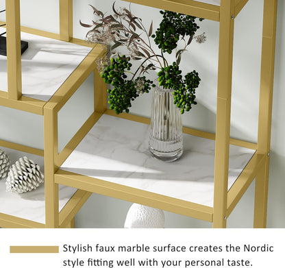 Tribesigns 8 Open Level Bookcase Gold Marble Look Modern Bookcase Organizer for Home Office