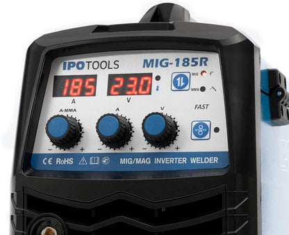 IPOTOOLS MIG-185R MIG Lasapparaat, MIG MAG Lasapparaat, 160 ampère, voor FLUX/vuldraad en Elektroden, MMA, digitaal display, IGBT-technologie, 230 V / 7 jaar garantie