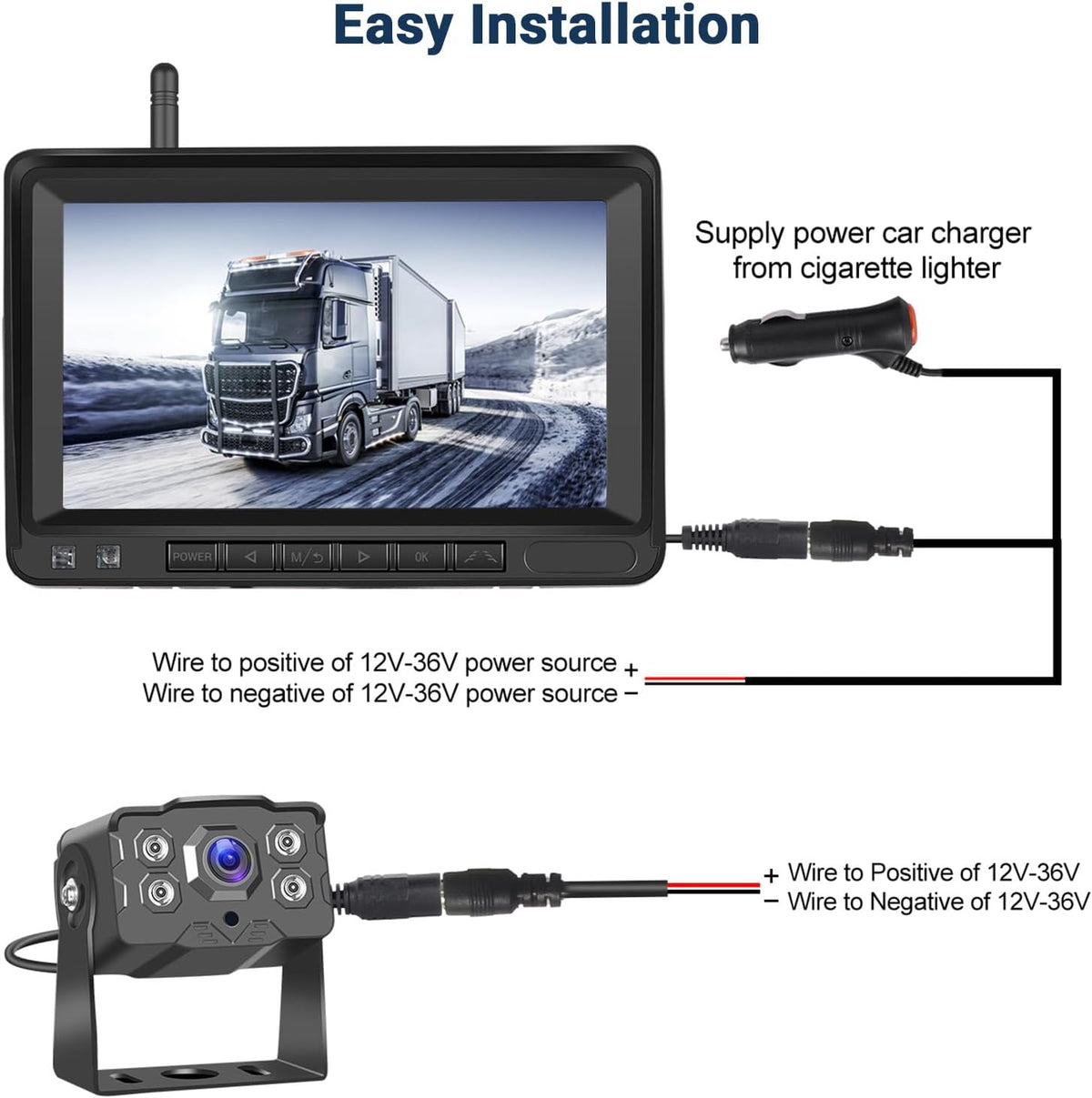Hikity draadloze digitale achteruitrijcamera met 7 inch touchscreen met nachtzicht 1080P HD IP68 waterdichte camera voor auto/camper/vrachtwagen/SUV