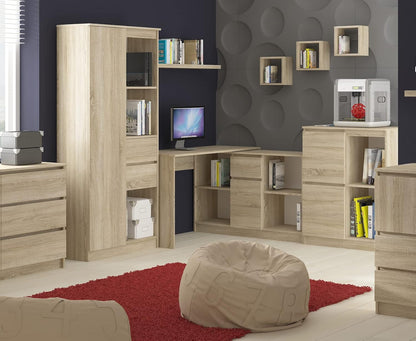 AKORD Corner desk B-17, 2-in-1 combination desk + chest of drawers with 1 drawer, 1 storage compartment with door and 2 open shelves, W120 x H79/77 x T126, 68 kg | Sonoma oak - QUORE