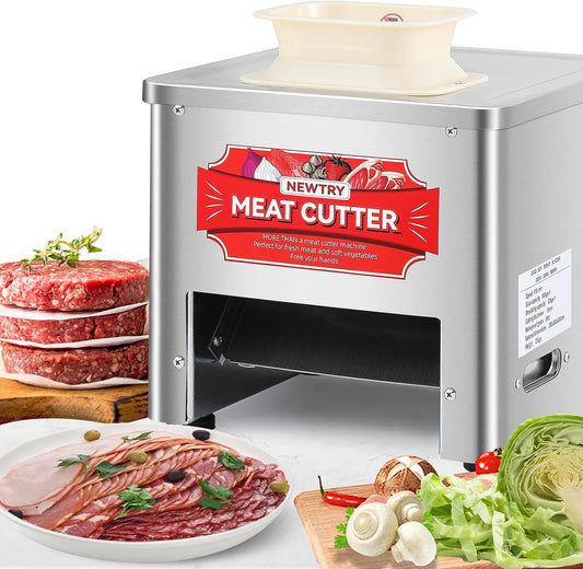 NEWTRY Commerciële vleessnijder met 3,5 mm lemmet 160 kg/h vleessnijmachine ingrediënten snijmachine voor restaurants, kantines, slagerijen