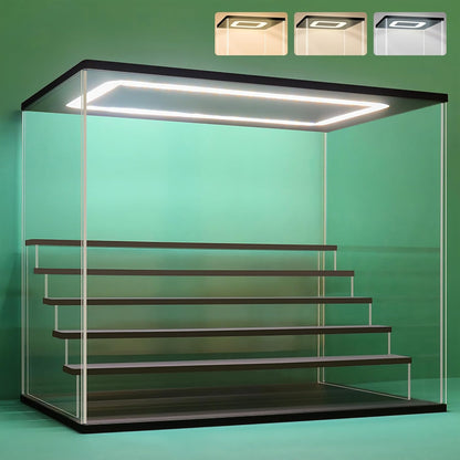 Nonemey Transparante Acryl Vitrinestandaard met Led Licht, 2/3/4/5/6 Lagen Opslag Vitrine Stofdichte Organisator Acryl Doos voor verzamelobjecten Beeldjes (Zwart, 6Tier-49*30*40 cm)