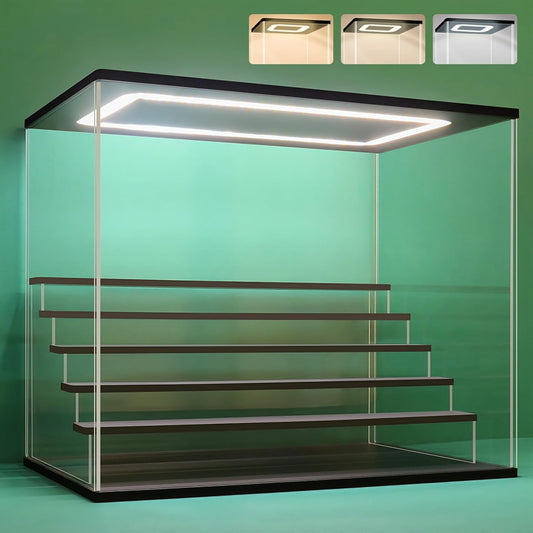 Nonemey Transparante Acryl Vitrinestandaard met Led Licht, 2/3/4/5/6 Lagen Opslag Vitrine Stofdichte Organisator Acryl Doos voor verzamelobjecten Beeldjes (Zwart, 6Tier-49*30*40 cm)