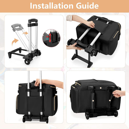 Rollende Scrapbooktas – Opbergtas Met Wielen – Knutselwagen – Organizer – Trolley – Zwart – 41,5 x 22 x 31,5 cm – Gevoerd Laptopvak En Stevige Constructie