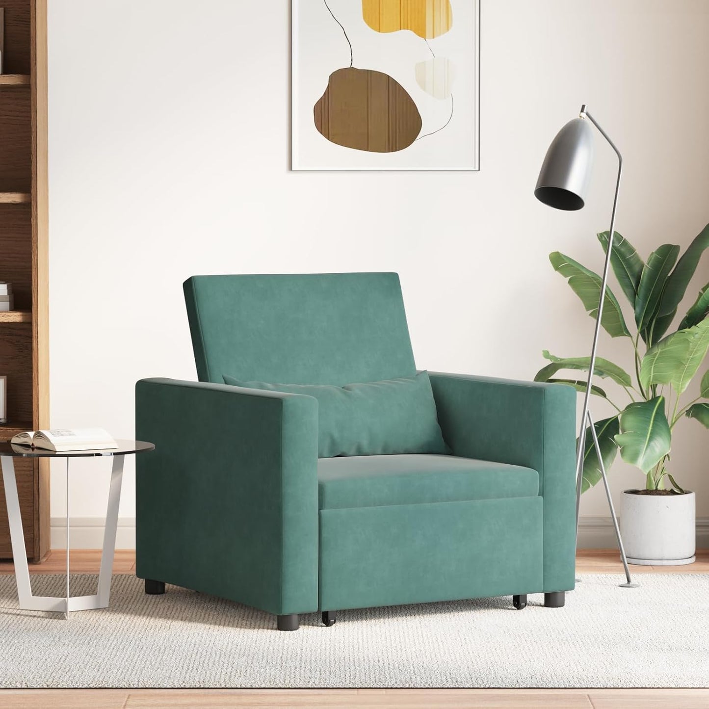 Donkergroene Fluwelen Stoel – Slaapbank – Omvormbare Zitplaats – Relaxstoel – Logeerbed – Comfortabele Boxkussens – Ruimtebesparend Design