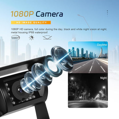 Dual draadloze achteruitrijcamera, IPS-monitor 7 inch, 1080p digitale groothoek voor nachtzicht, waterdicht IP68, achteruitrijcamera set met gesplitst display, dode hoek waarschuwing 12-36 V