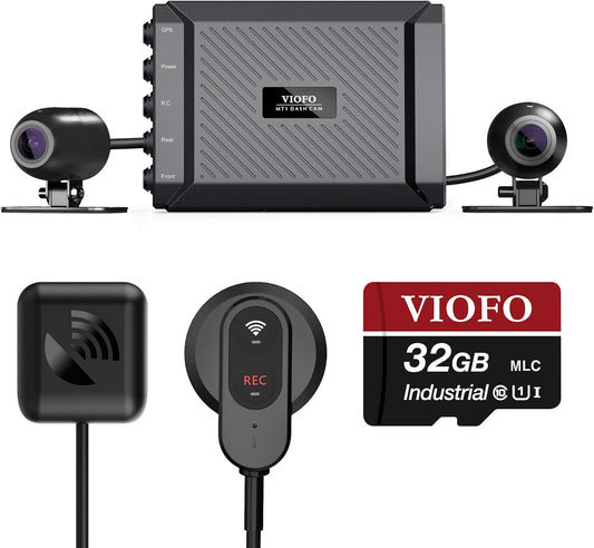 VIOFO MT1 Motorfiets Dash Cam voor en achter 1080P Dual Channel Waterdichte Motorbike Camera 170 Graden Hoek, Ingebouwde WiFi, GPS, G-Sensor, Waterdicht, Auto On/Off, 32GB SD-kaart Inbegrepen