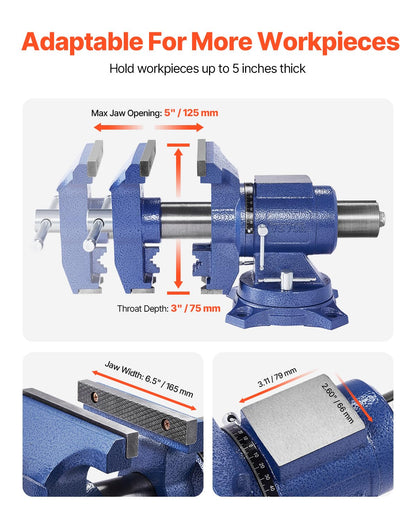 Bankschroef – Werkbankschroef – Bankschroefklem – Werkbankvijs – Heavy Duty Bankschroef – 6,5 Inch Bekkenbreedte – 360° Roterende Kop en Basis