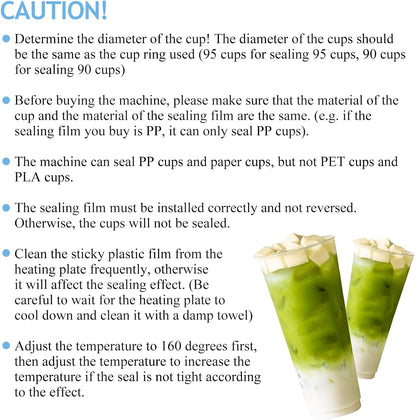 YJINGRUI Afdichtingsmachine Bubble Tea melkthee verzegelingsmachine beker verzegelingsmachine cup sealing machine voor 90/95 mm diameter beker 220V