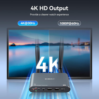 Svbony TransAir2 HDMI 4K Draadloos Transmissiesysteem voor Lange Afstanden, Ondersteunt max 1TX tot 4RX's, 4K Zender en Ontvanger, 0,06S Latentie, Infrarood afstandsbediening, Transmissiebereik 300m