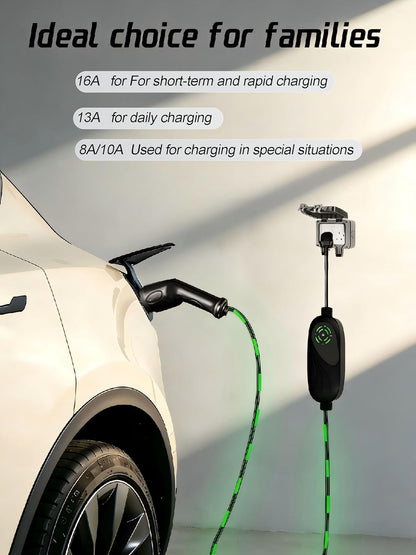 EV-lader – Elektrische Autolader – Laadadapter – Oplader – Schuko Lader – Instelbare Laadstroom – 10 Meter Kabel
