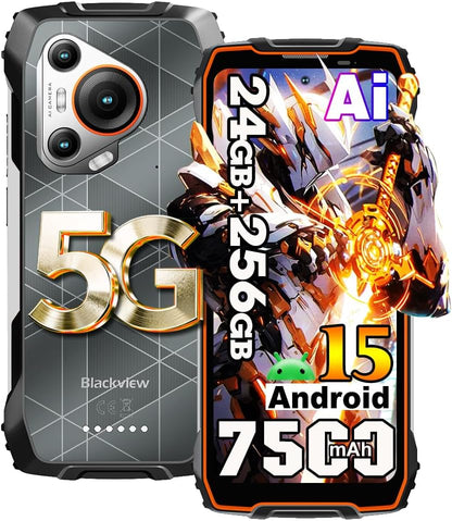 Blackview BL7000 AI 5G Rugged Smartphone Android 15, 24GB + 256GB/2TB robuuste telefoon, 6,78 inch FHD+ 2,4 K onverwoestbare telefoon, 50 MP AI camera, 7500 mAh, 4G, NFC, OTG, GPS, FM, 3 kaartvakken