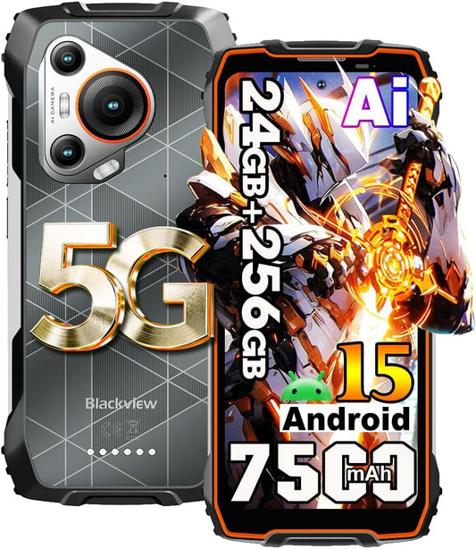 Blackview BL7000 AI 5G Rugged Smartphone Android 15, 24GB + 256GB/2TB robuuste telefoon, 6,78 inch FHD+ 2,4 K onverwoestbare telefoon, 50 MP AI camera, 7500 mAh, 4G, NFC, OTG, GPS, FM, 3 kaartvakken