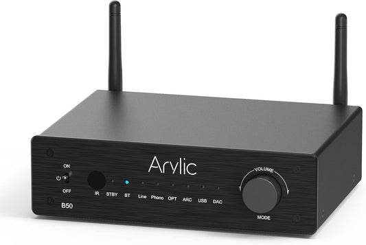 Stereoversterker – Versterker – Stereo Versterker – HiFi Versterker – 2-Kanaals 2 x 50 W – Bluetooth 5.2 Met aptX HD – HDMI ARC, Optische Ingang, Phono En USB